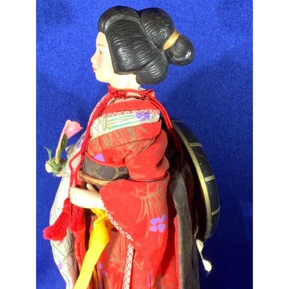 Vintage Porcelain Japanese Geisha Doll Authentic Cloth Dress - Picture 9 of 11